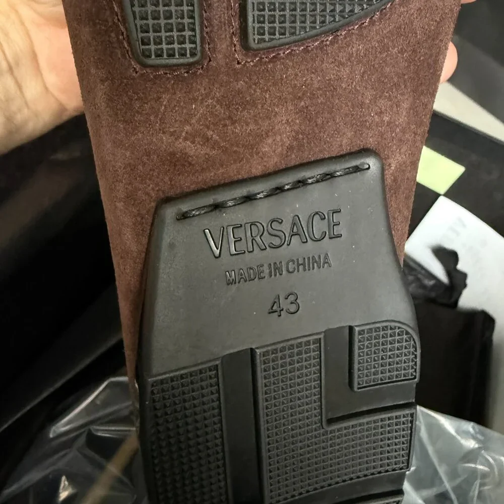 VERSACE 1009707 Medusa Men's Brown Suede Driver‎ Shoes, 40.5
